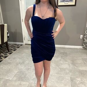 Elegant Blue Velvet Dress